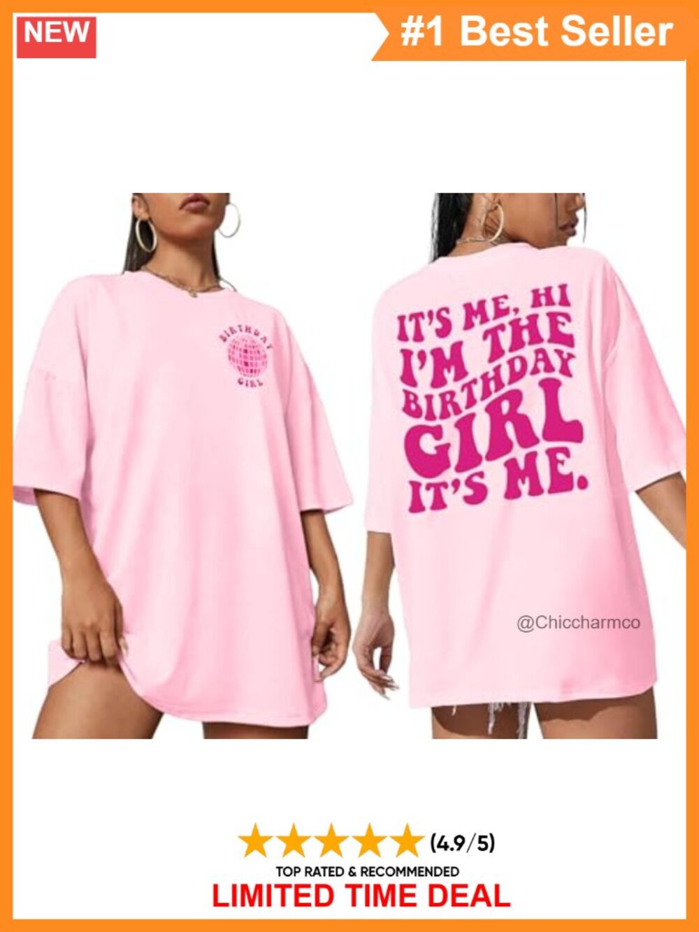 Oversized Birthday Girl Graphic Tee It's Me Hi I'm The Birthday Girl